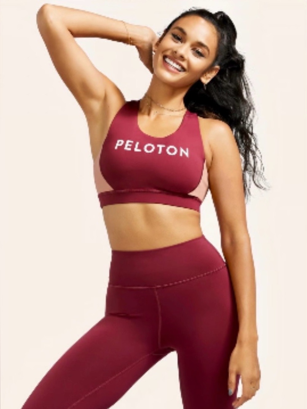 Peloton Move Mission Strappy Sports Bra, Cranberry Orange Colorblock, Medium